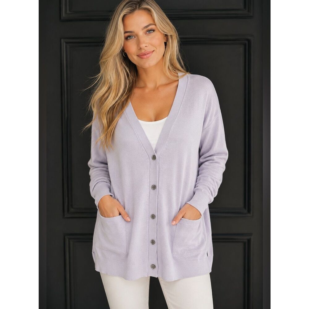 GAP Womens Lavender Slouchy Layering Button-Up Cardigan Sweater Size Extra Small